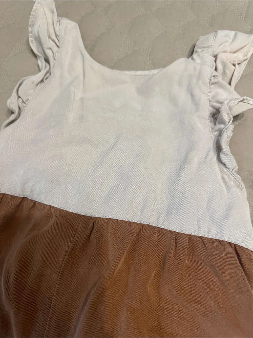 Zara Two-Tone Ruffle Strap Romper - White & Brown 4-5 years